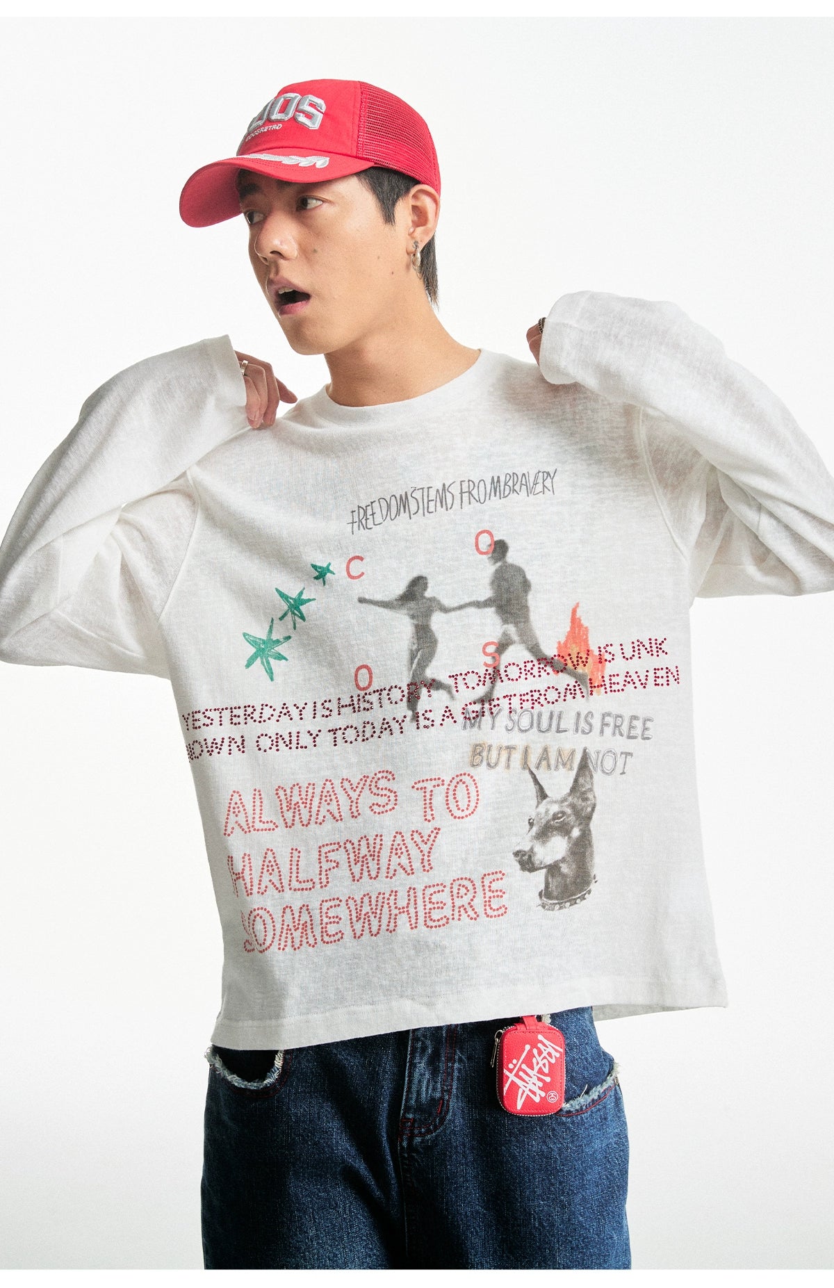 CoosRetro Vintage Loose Breathable Hot Diamond Printed Long Sleeve