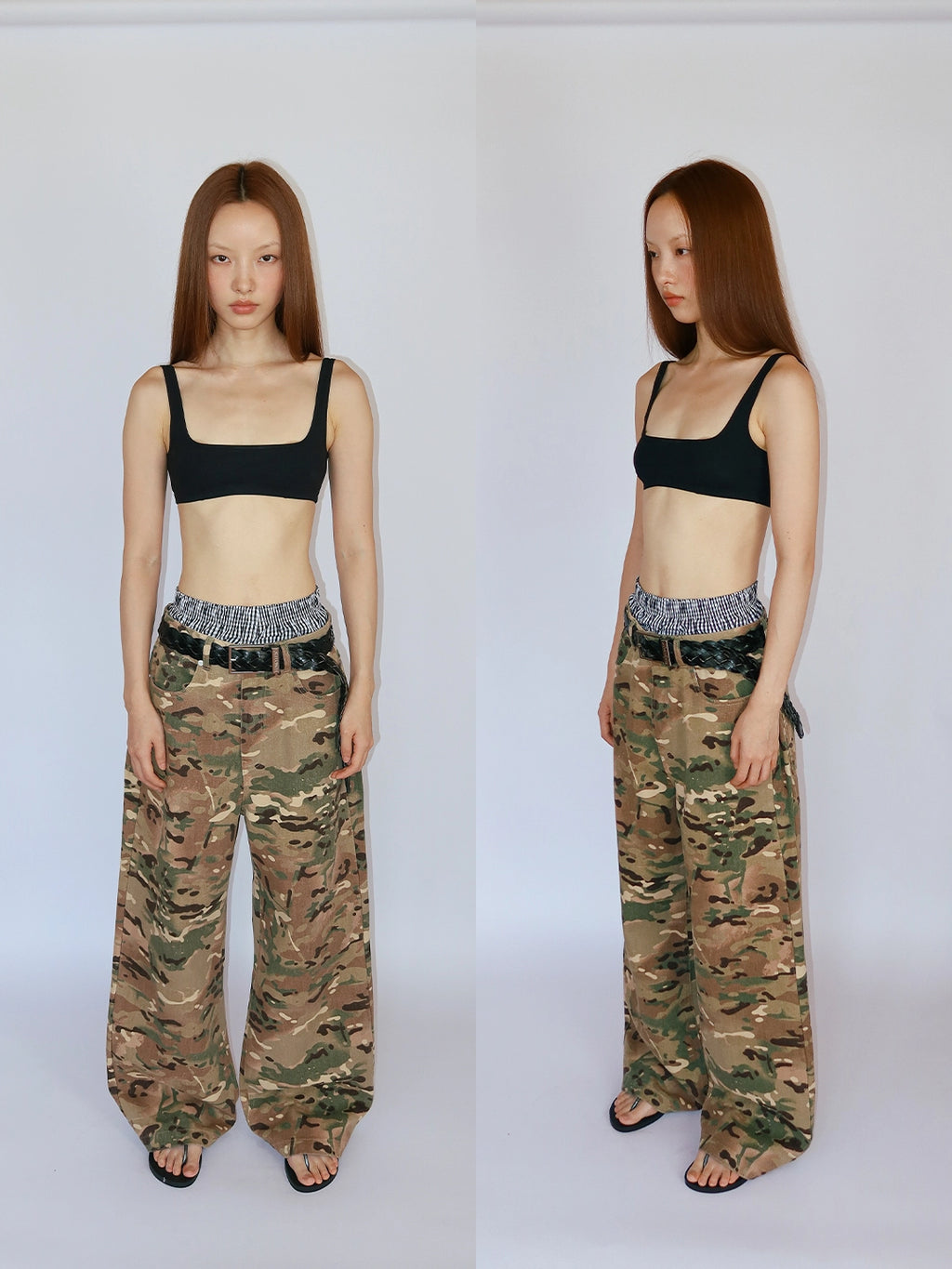 FUNKYFUN Twill Loose Wide-leg Tooling Camouflage Pants