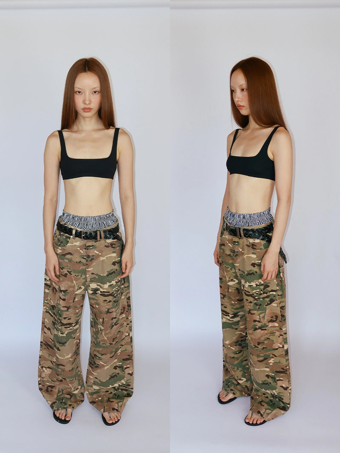 FUNKYFUN Twill Loose Wide-leg Tooling Camouflage Pants