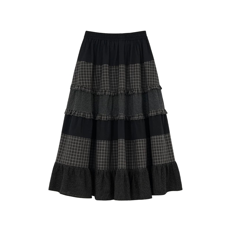 Kano Polka Dot Plaid Cake Skirt