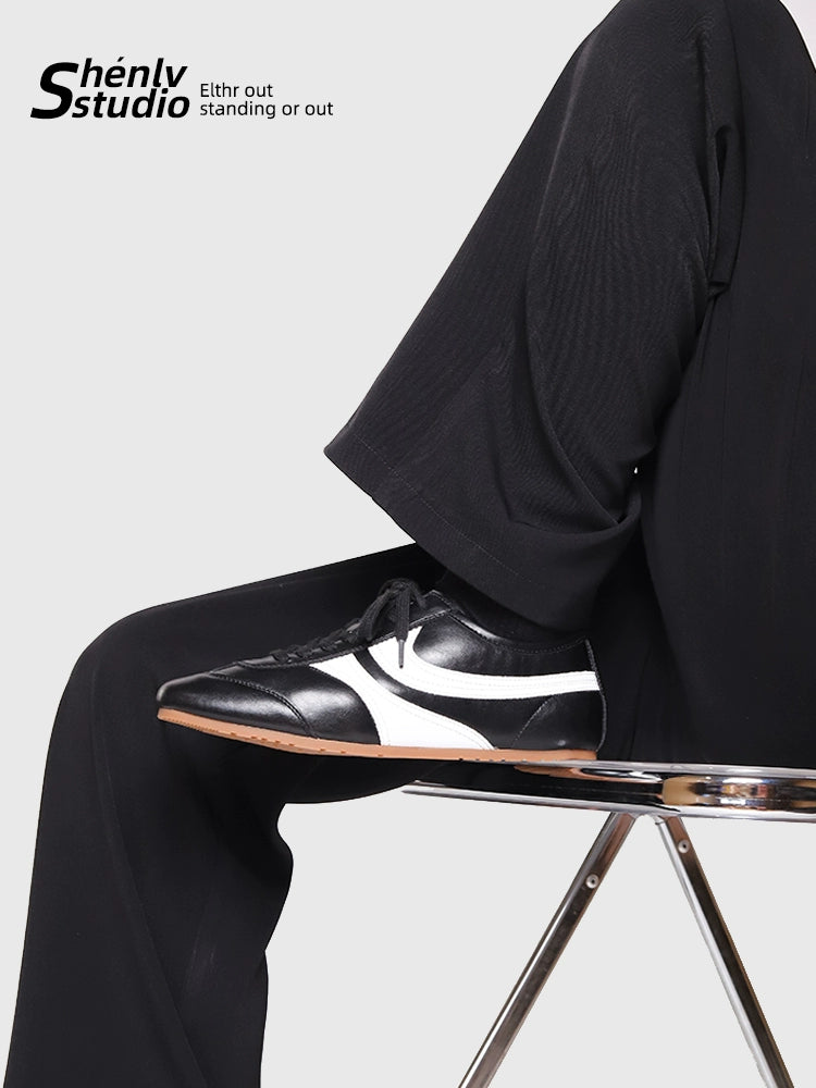 SHENLV STUDIO Minimalist Lazy Square Head Flat Leather Shoes