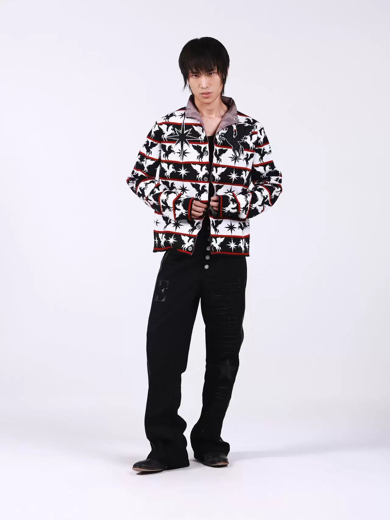 DETW Front Shoulder Stand Neck Knitted Cardigan Sweater Jacket