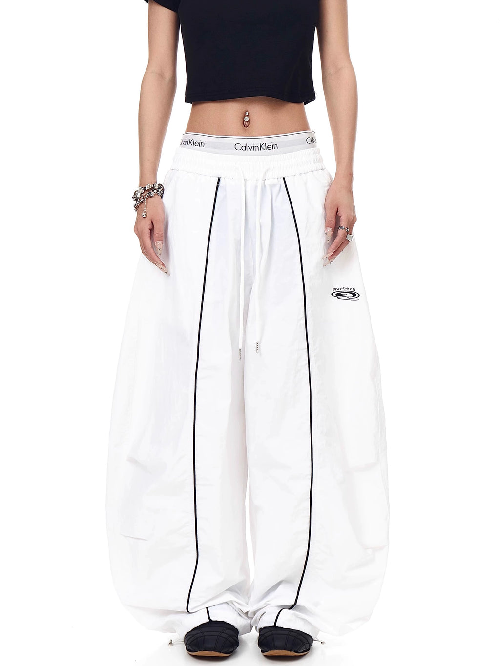 BLACKLISTS Pleated Striped Sport Wide-leg Scimitar Pants