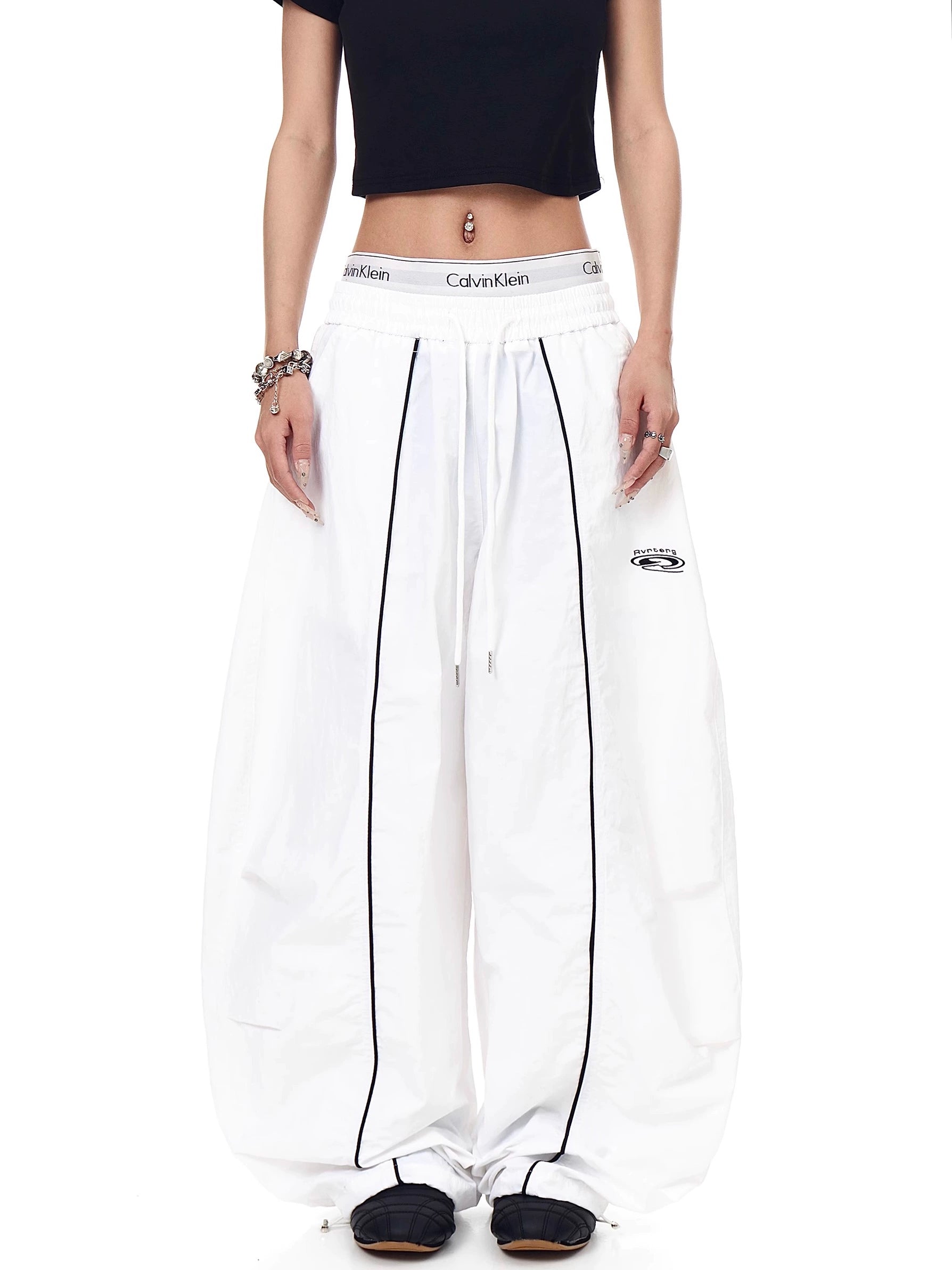 BLACKLISTS Pleated Striped Sport Wide-leg Scimitar Pants