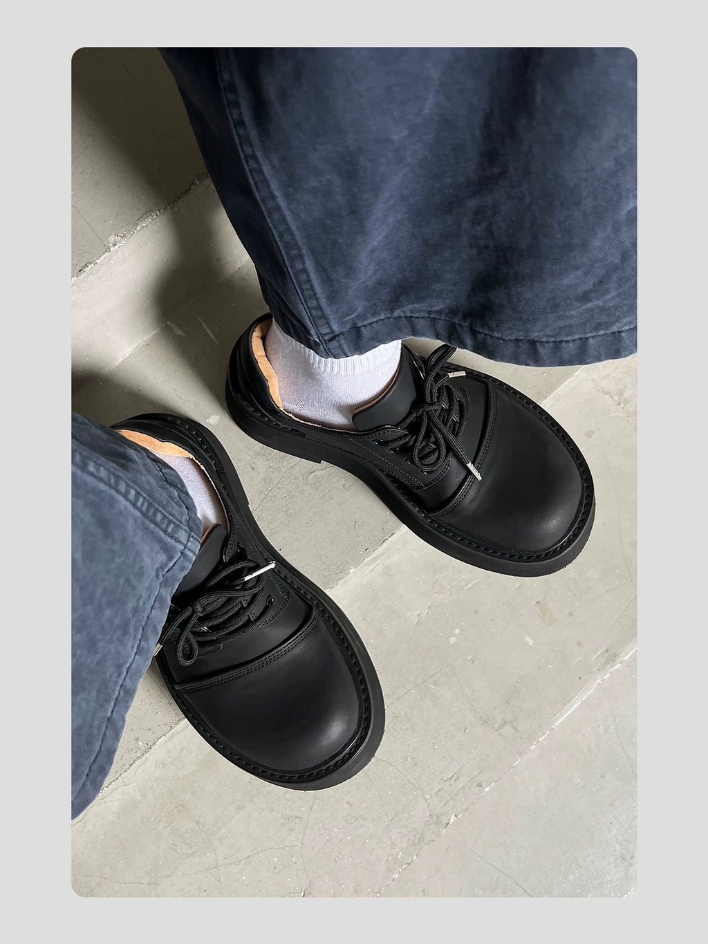 HANQIAORJI 7CM Platform Leather Big Head Shoes