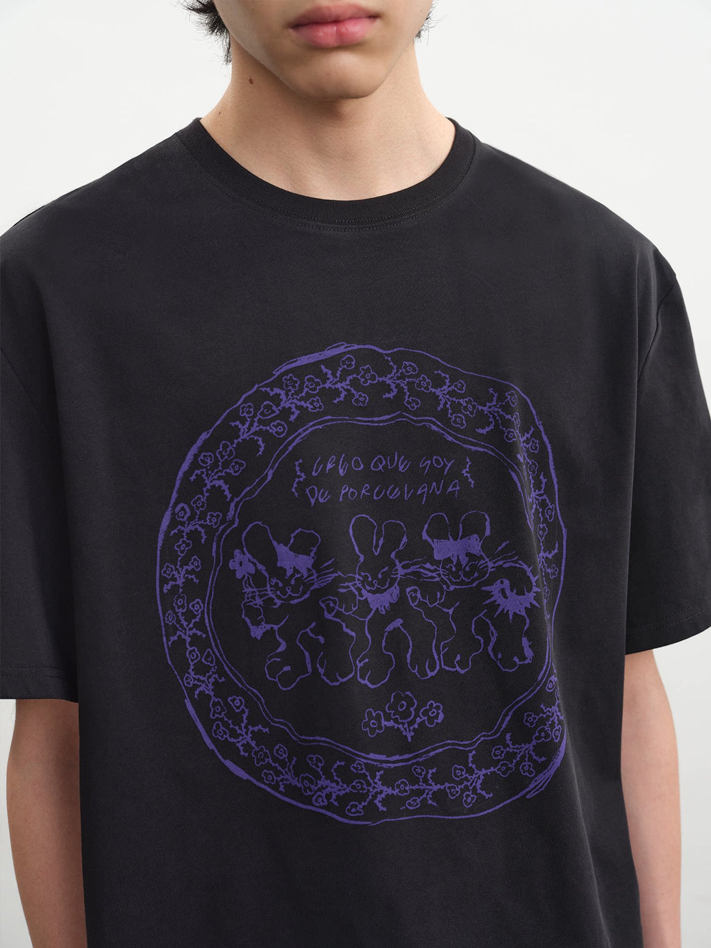 JCAESAR Retro Rabbit Print Casual Tee