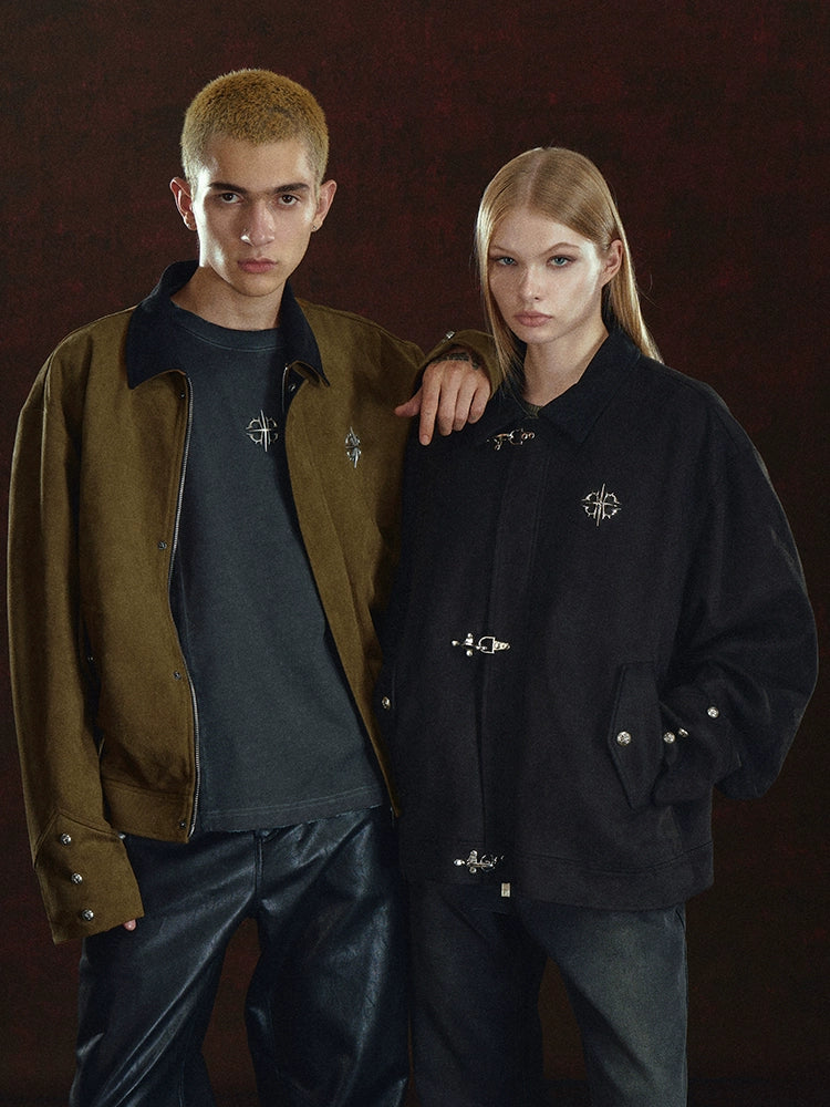 DICETINY Suede Print Vintage Lapel Casual Jacket