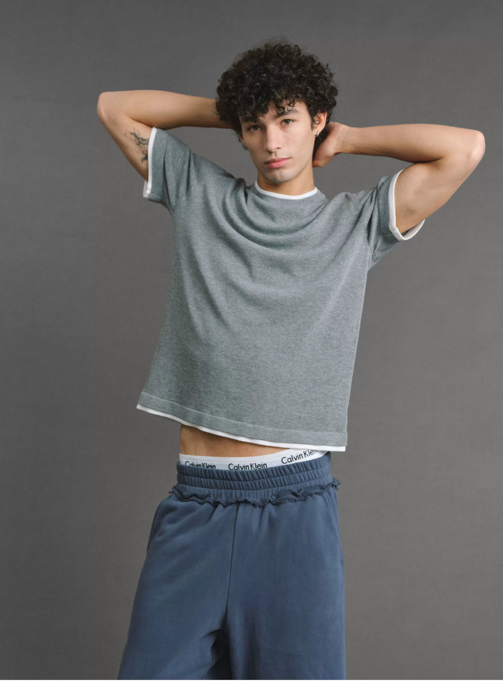 VLABMADE Linen-Blend Relaxed Fit Contrast Hem Short Sleeve Tee