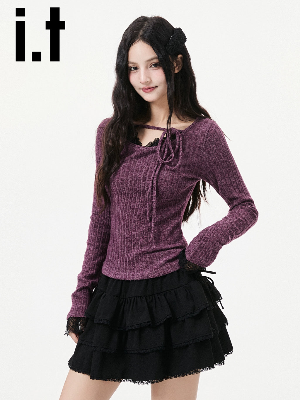 IT: CHOCOOLATE Lace Stitched Horn-sleeved Wool Knitted Sweater