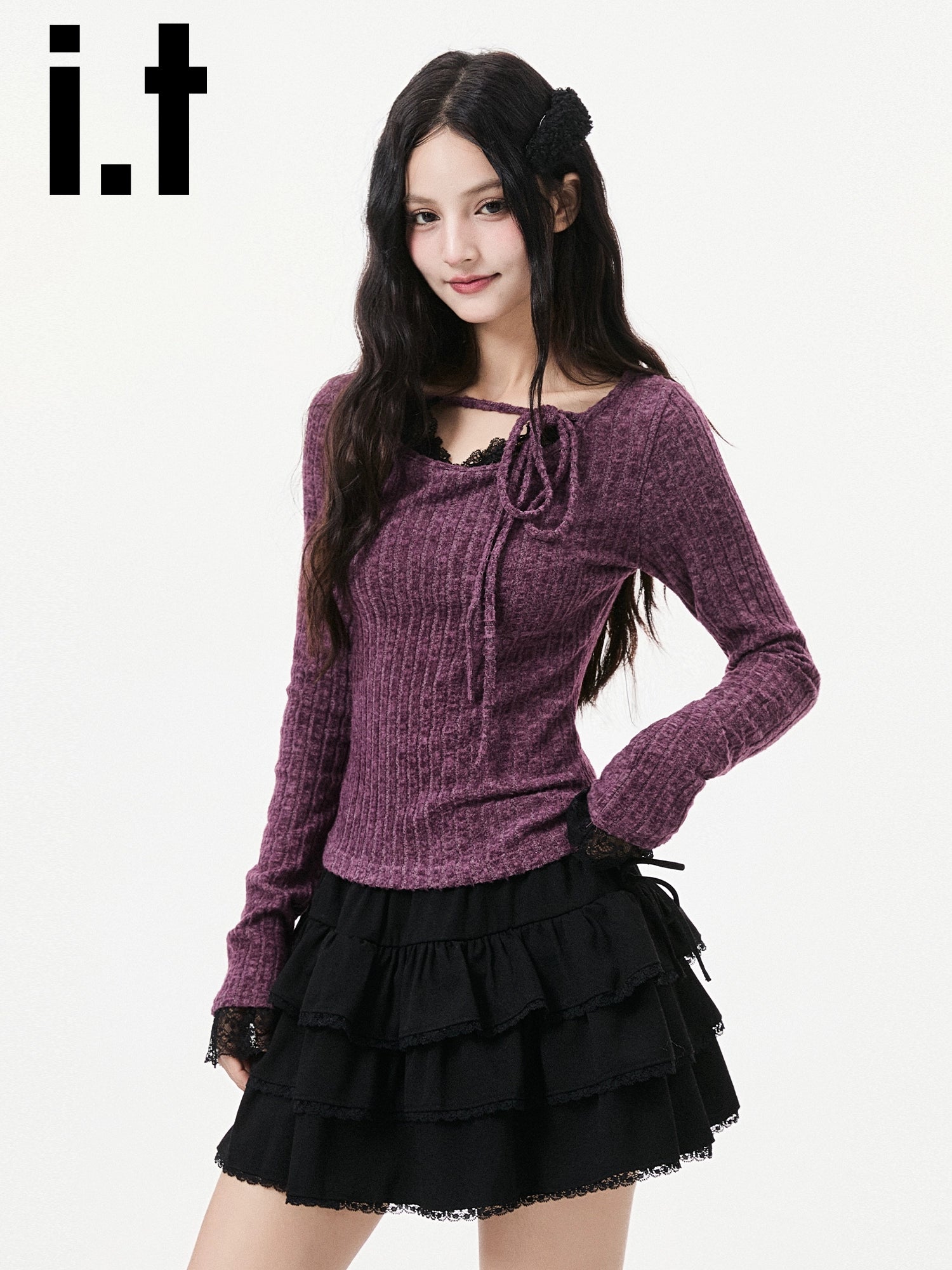 IT: CHOCOOLATE Lace Stitched Horn-sleeved Wool Knitted Sweater