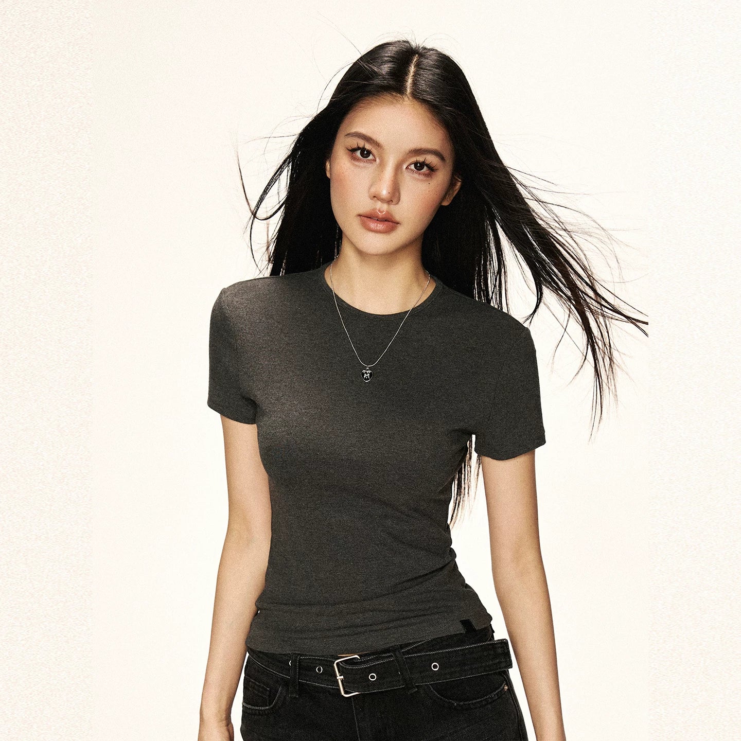 Cherry Melody Shoulder Round Neck Slim Simple Tee