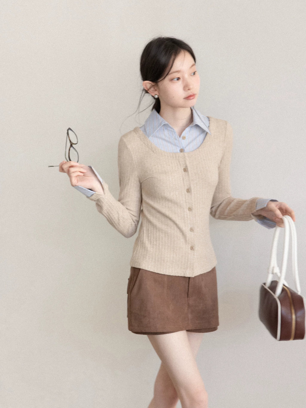 Cantonstory Temperament Fake Two Lapel Long Sleeves