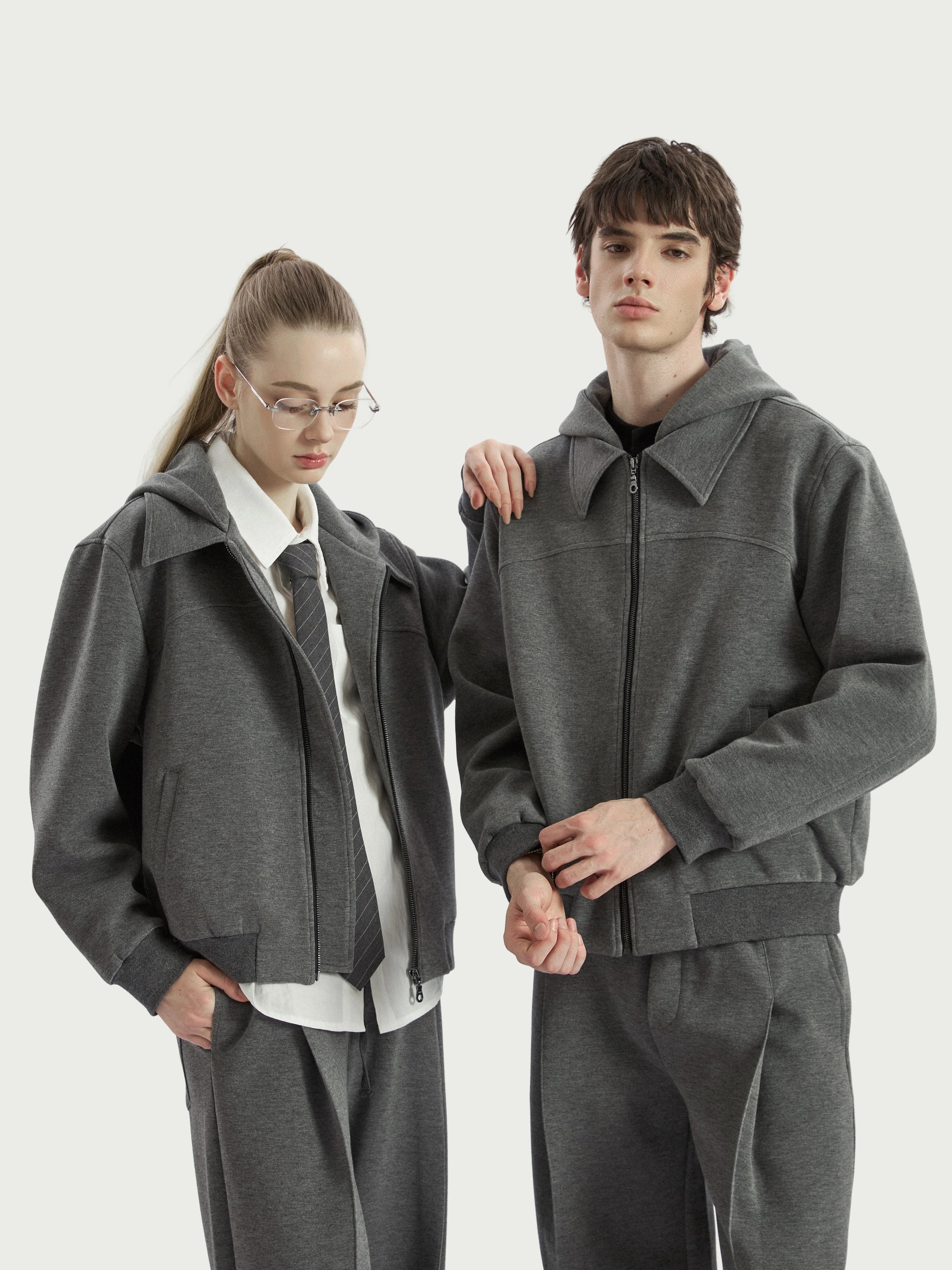 Stay The Night Double Neck Front Shoulder Hooded Sweater Jacket