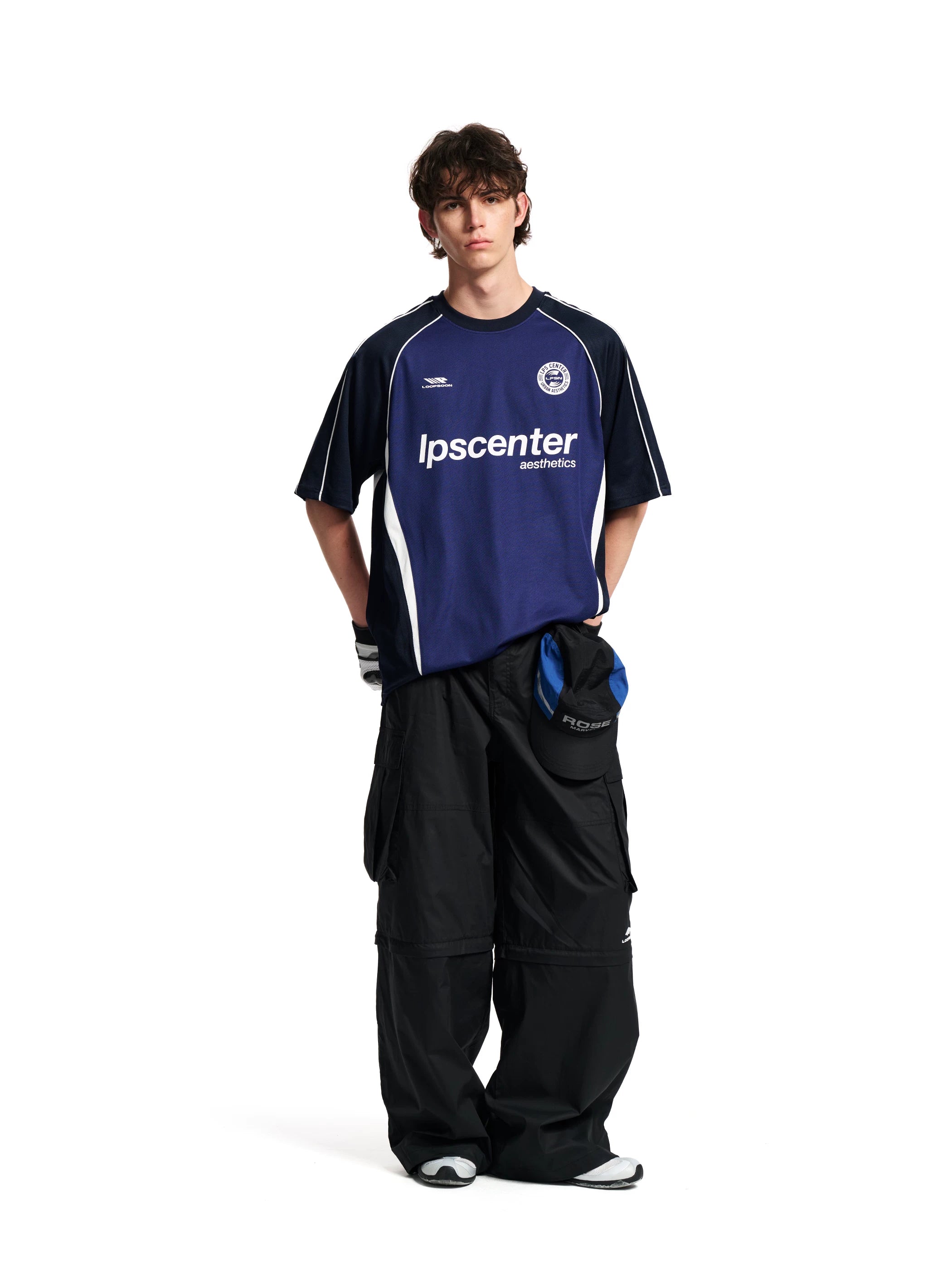 Loopsoon Sports Letter Printing Loose Splicing Contrasting Tee