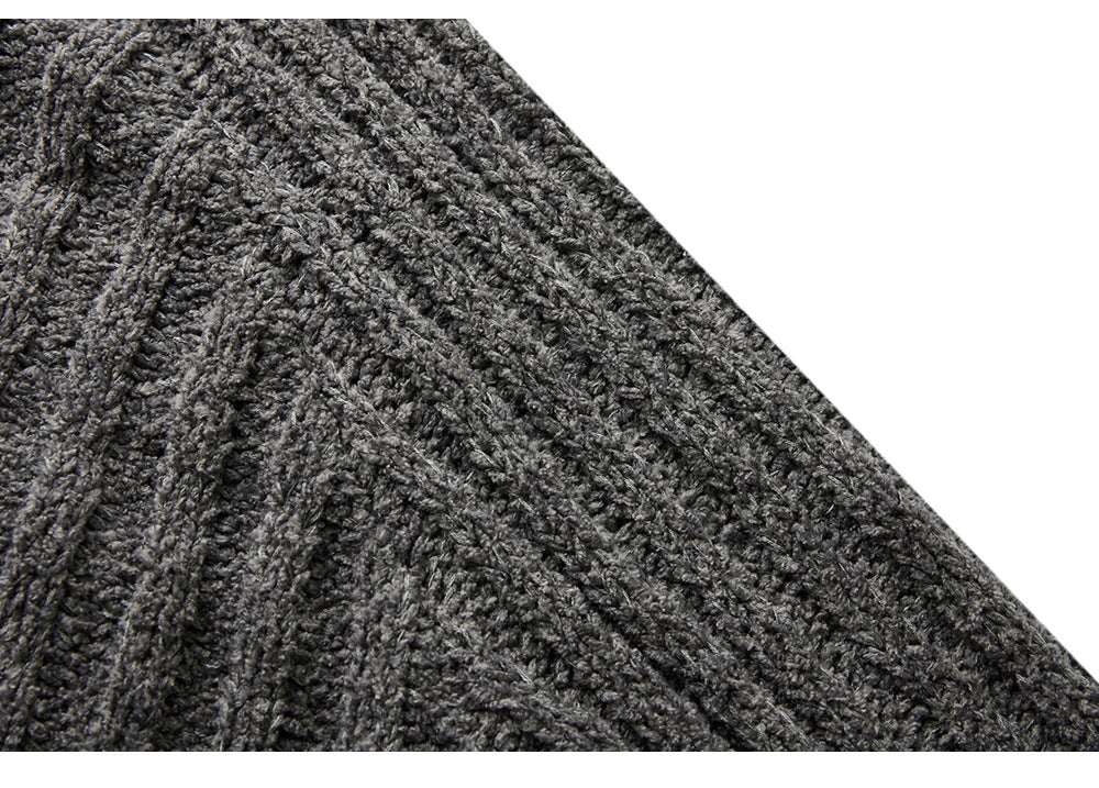 EME Thick Strip Pit Knit Ribbed Hooded Sweater Jacket