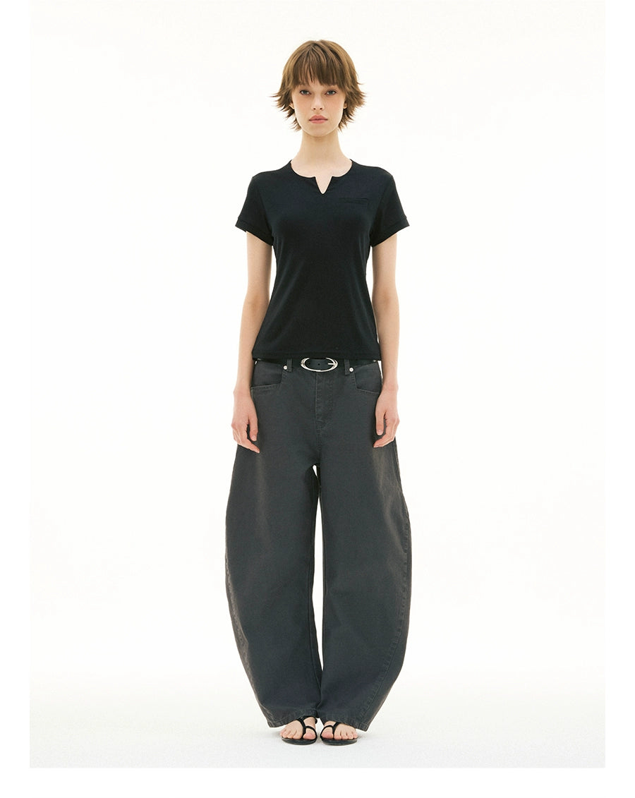 FUNKYFUN Versatile Wide V-neck Waist Tee
