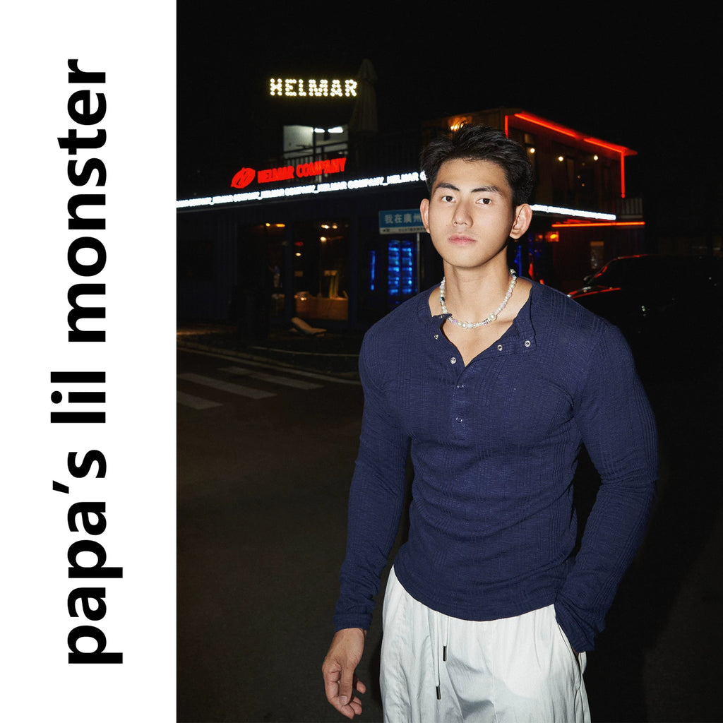 PAPASLILMONSTER Simple Slim Fit Solid Color Knitted Long Sleeve Tee