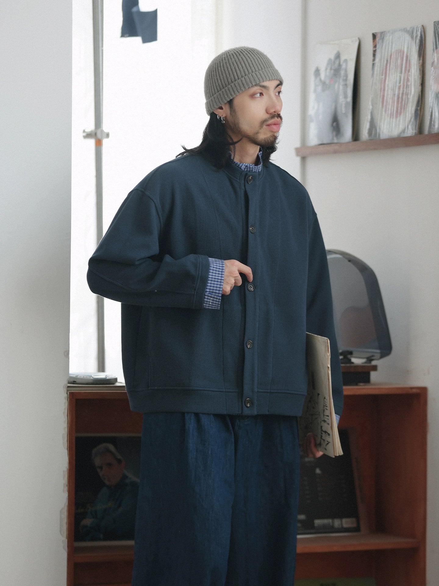 NOEARS Vintage Fake Two-piece Shirt Collar Knitted Cardigan