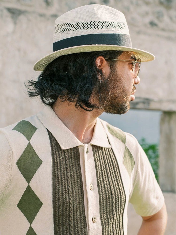 SOARIN Spliced Striped Knitted Polo Shirt