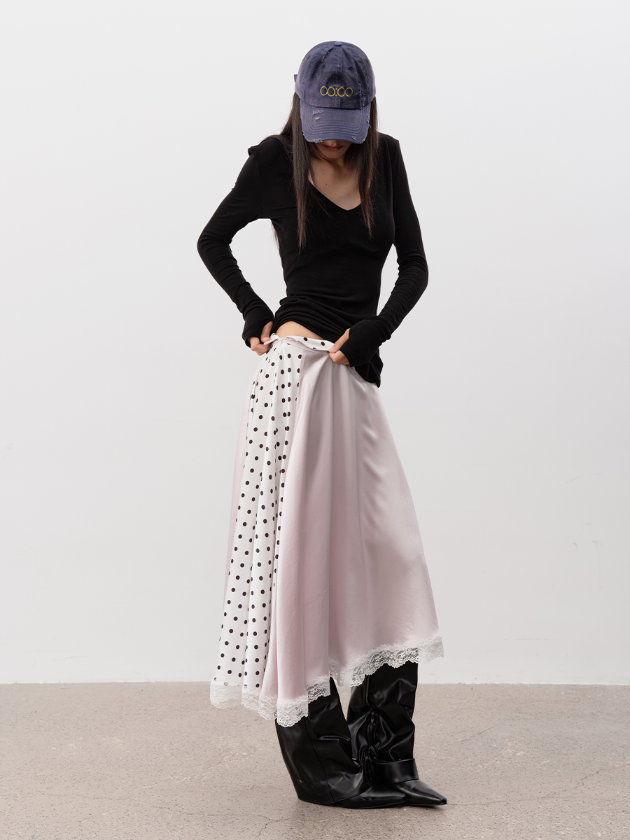 JCAESAR Polka Dot Stitching Lace Dress