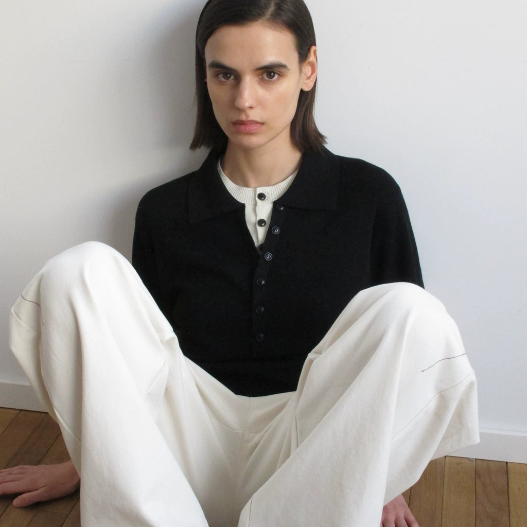NOT UGLY Soft Wool High-Density Overlapping Collar Contrast Casual Polo Short-Sleeve