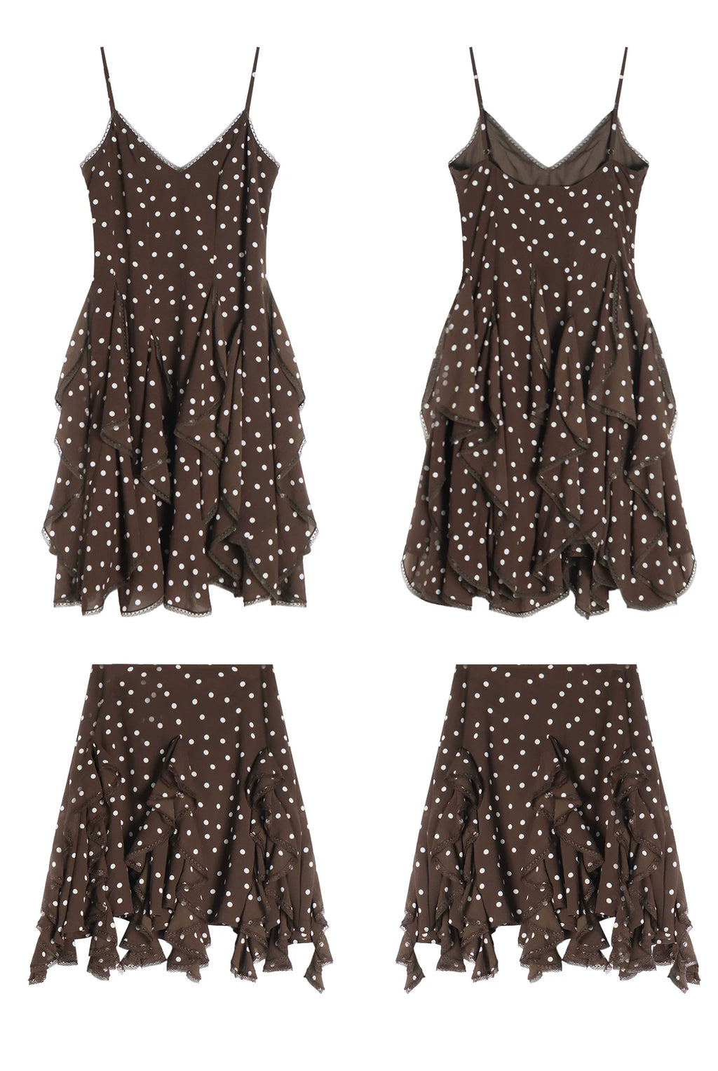 TYANG Retro Polka Dot Irregular Suspender Skirt