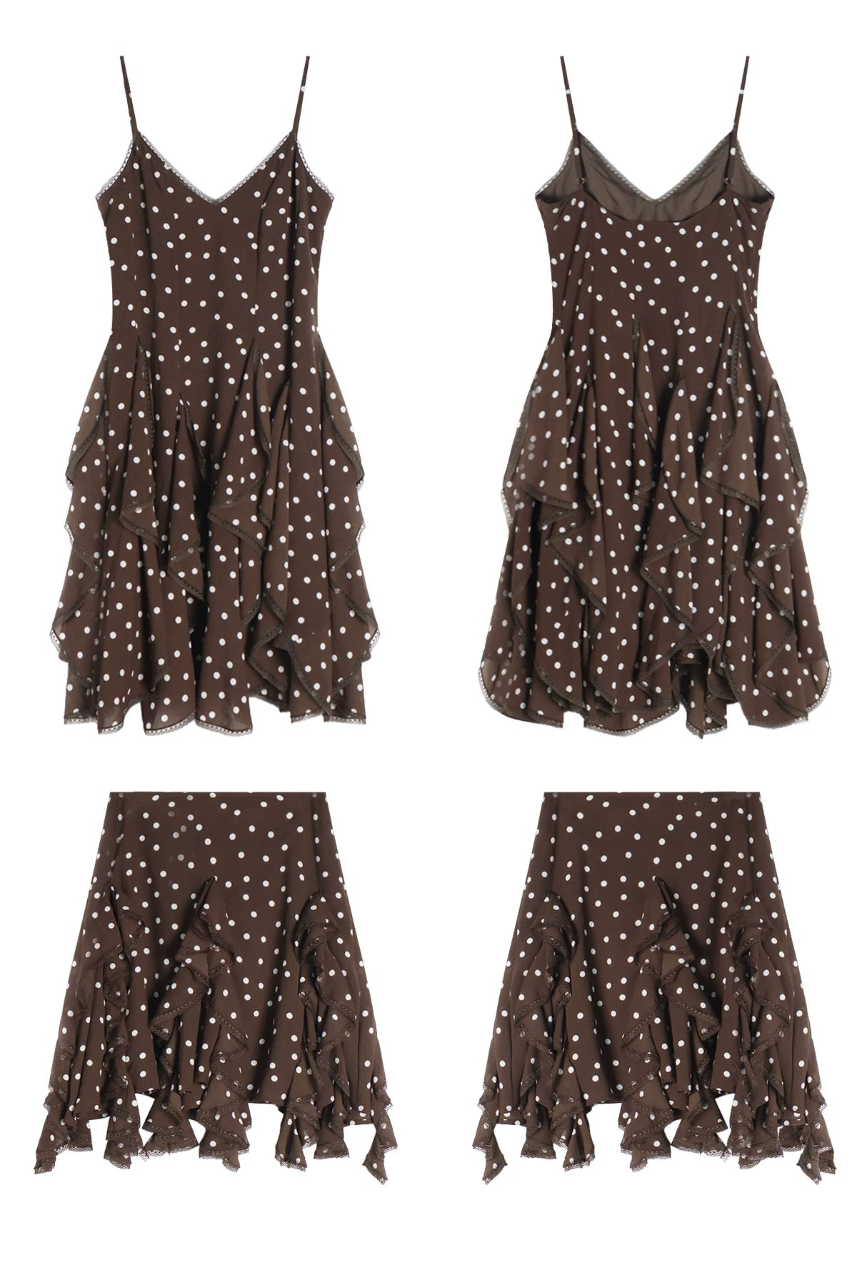 TYANG Retro Polka Dot Irregular Suspender Skirt