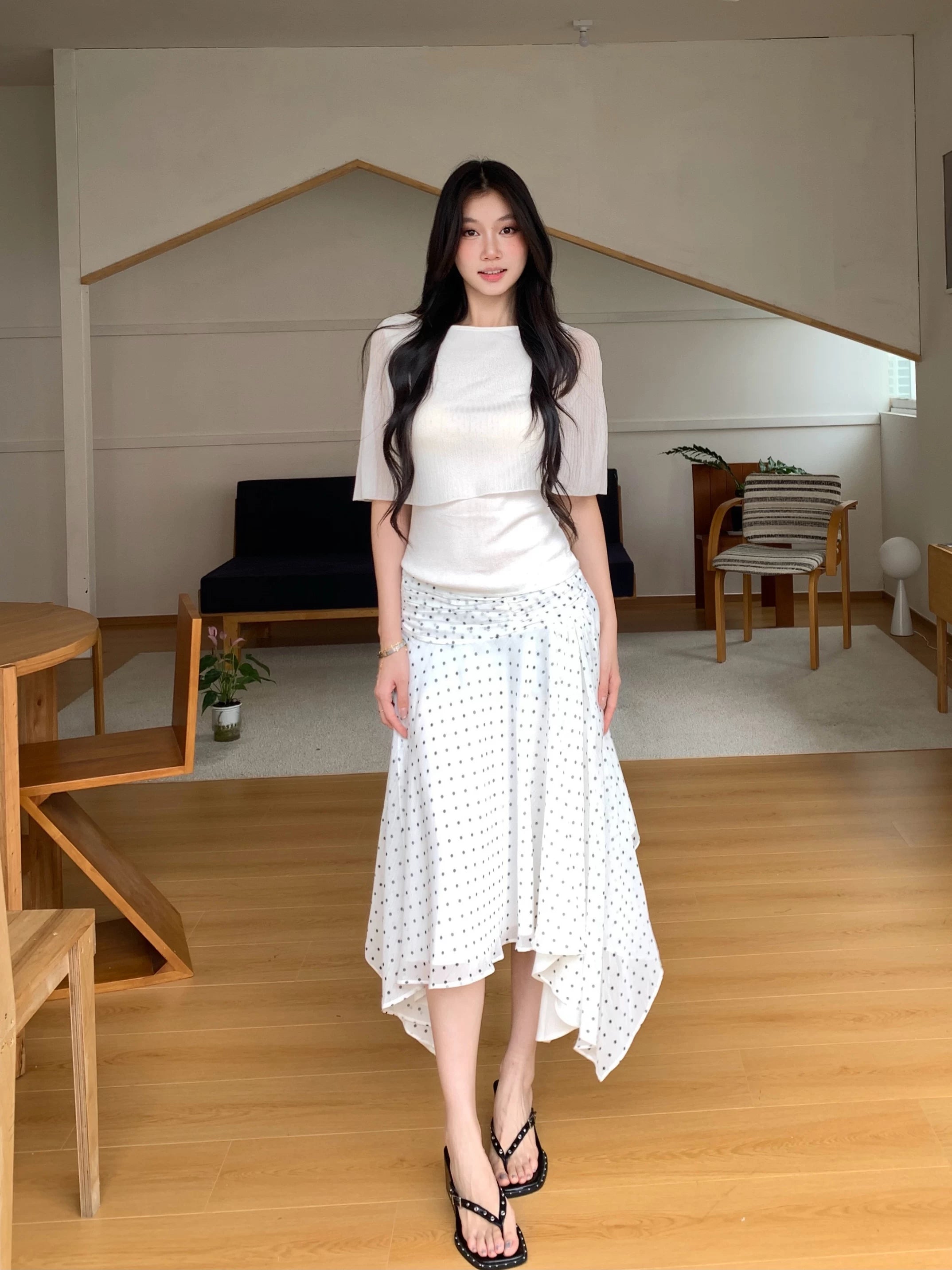 WITHMIN Irregular Skinny Polka Dot Skirt