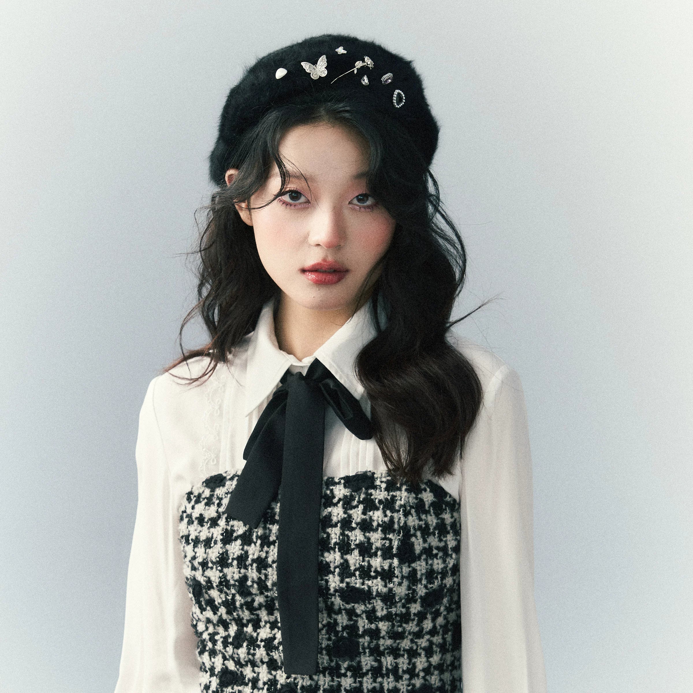 SunsetPark Butterfly Rose Rhinestone Combination Beret