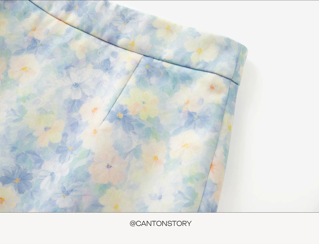 Cantonstory High Waist Floral Skirt