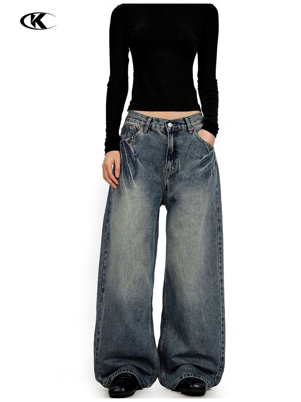 11KN Lightning Pattern Loose Wide-leg Floor Pants