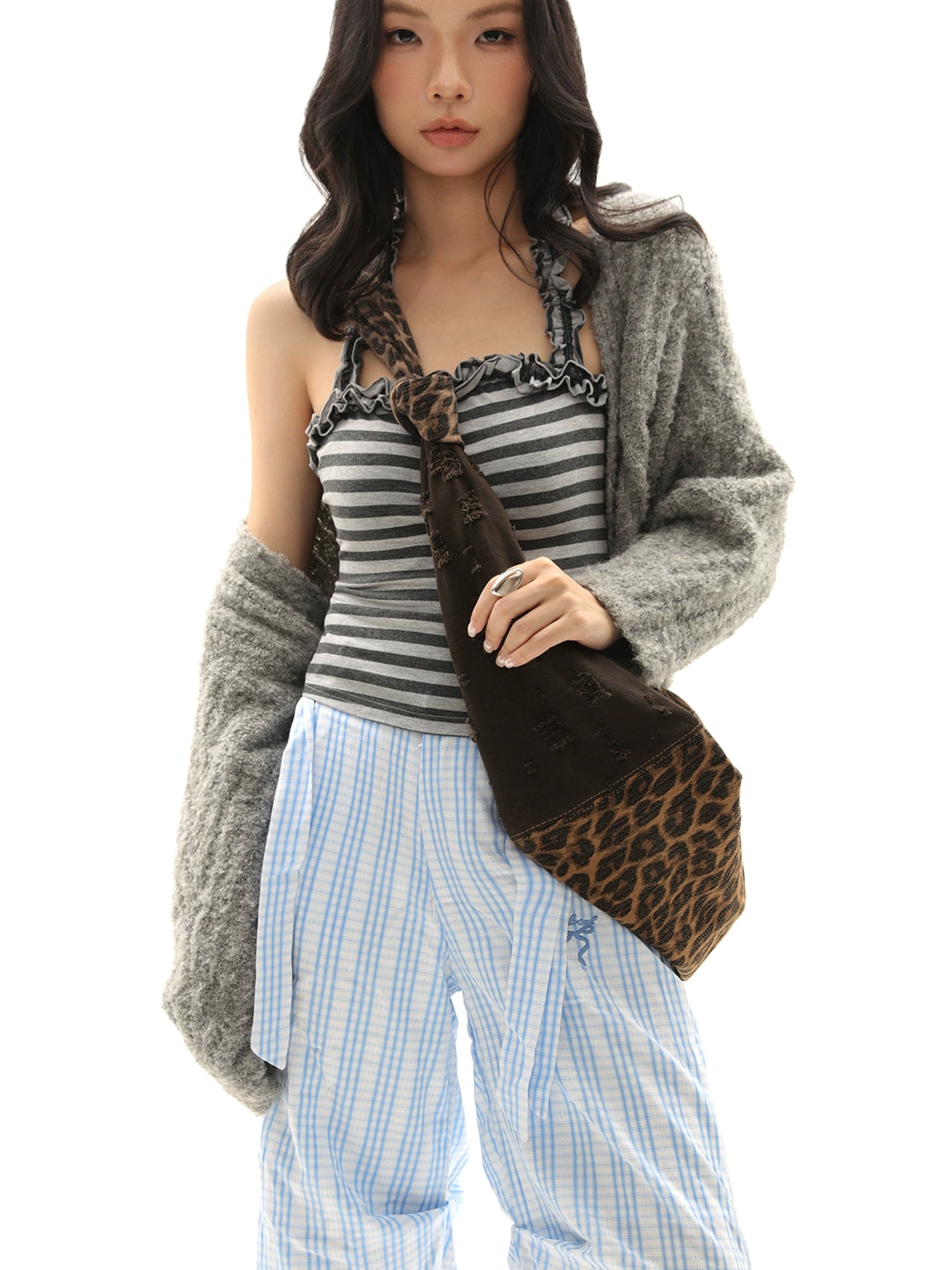 JANDRESS Leopard Print Splicing Large-capacity Messenger Bag