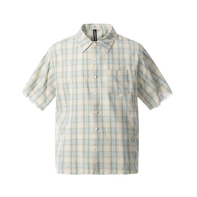 BTSG polished plaid burr short-sleeved shirt