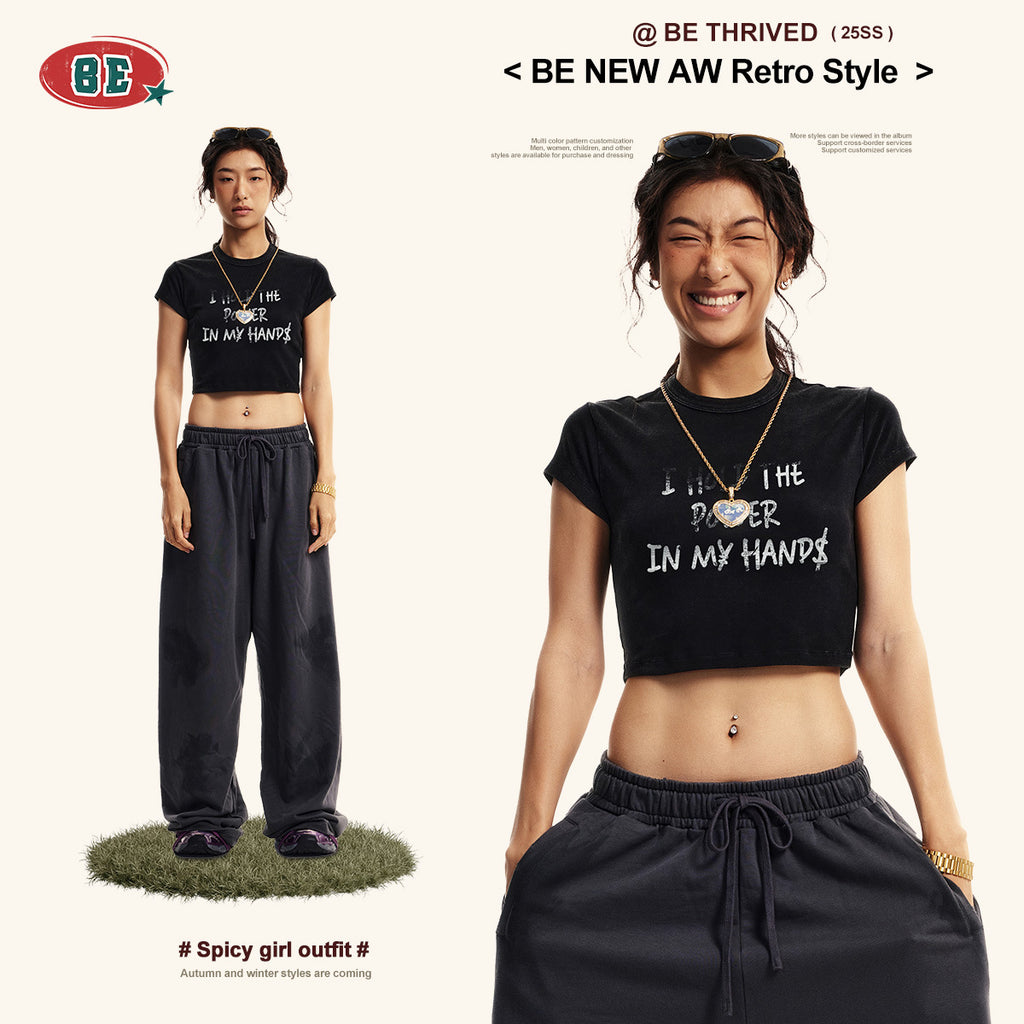 BE Women's Letter tee Slim Fit Crop Top