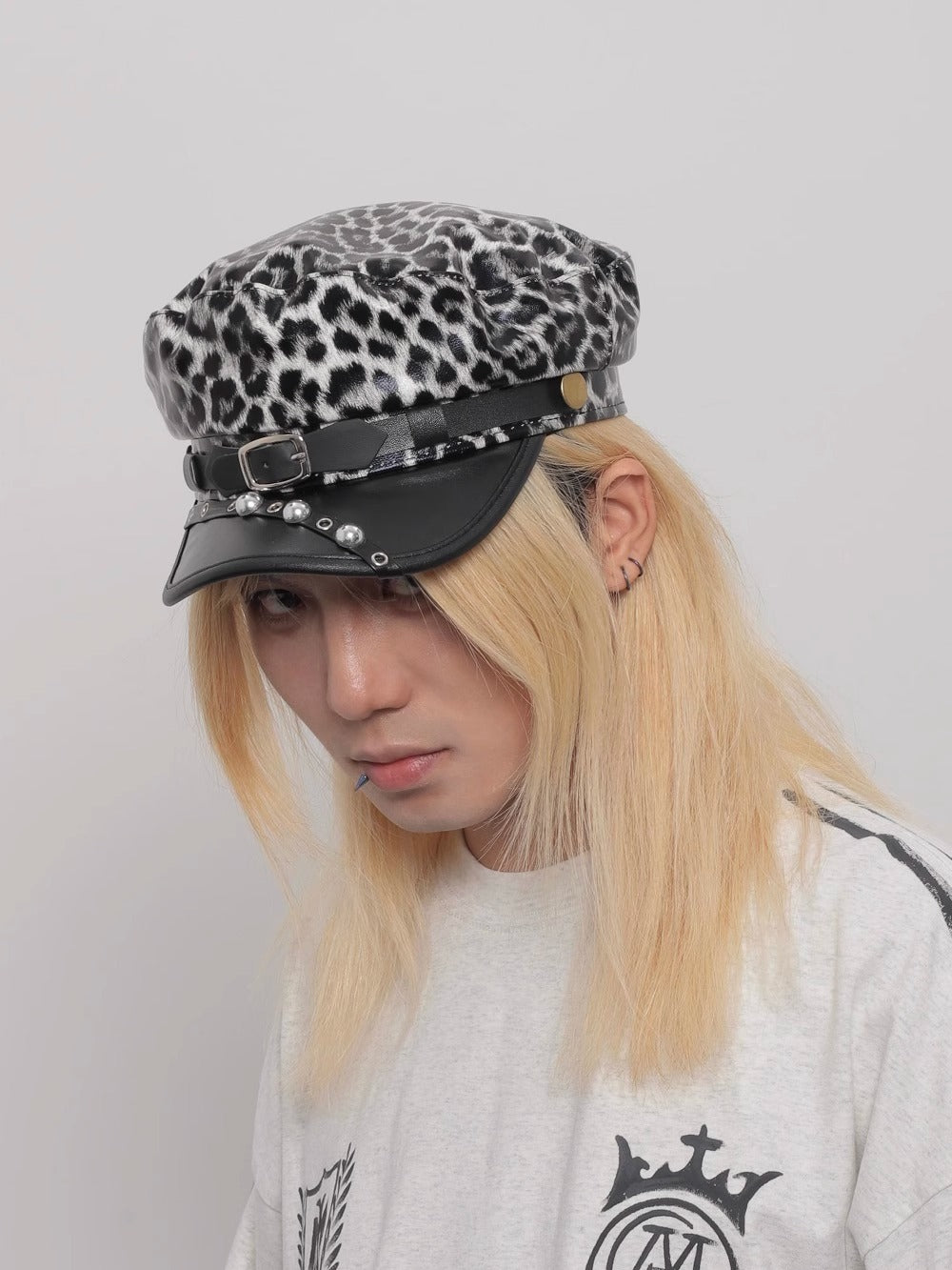 WORLDWIDE  Punk Leopard Rivet Leather Buckle Babes Beret