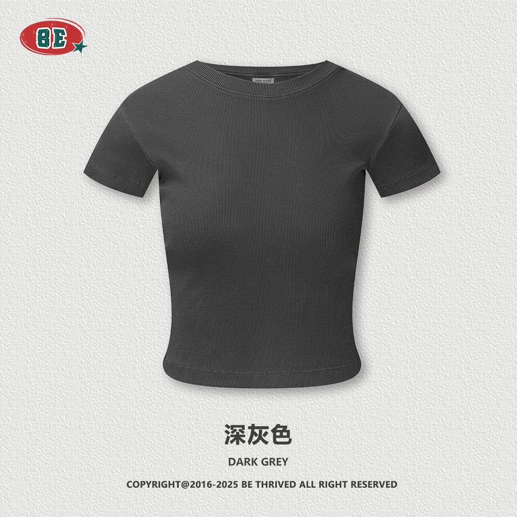BE WOMEN'S Slim Fit Round Neck Bottoming Right Shoulder Tee