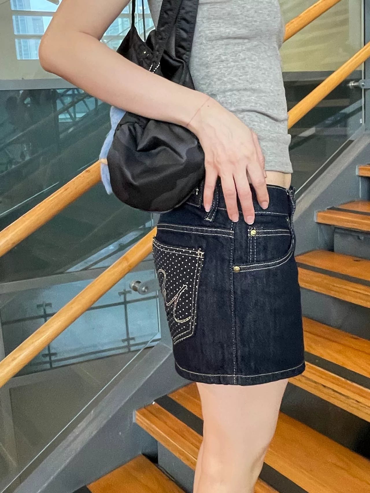 MMBBT Polka Dot Embroidered Denim Shorts
