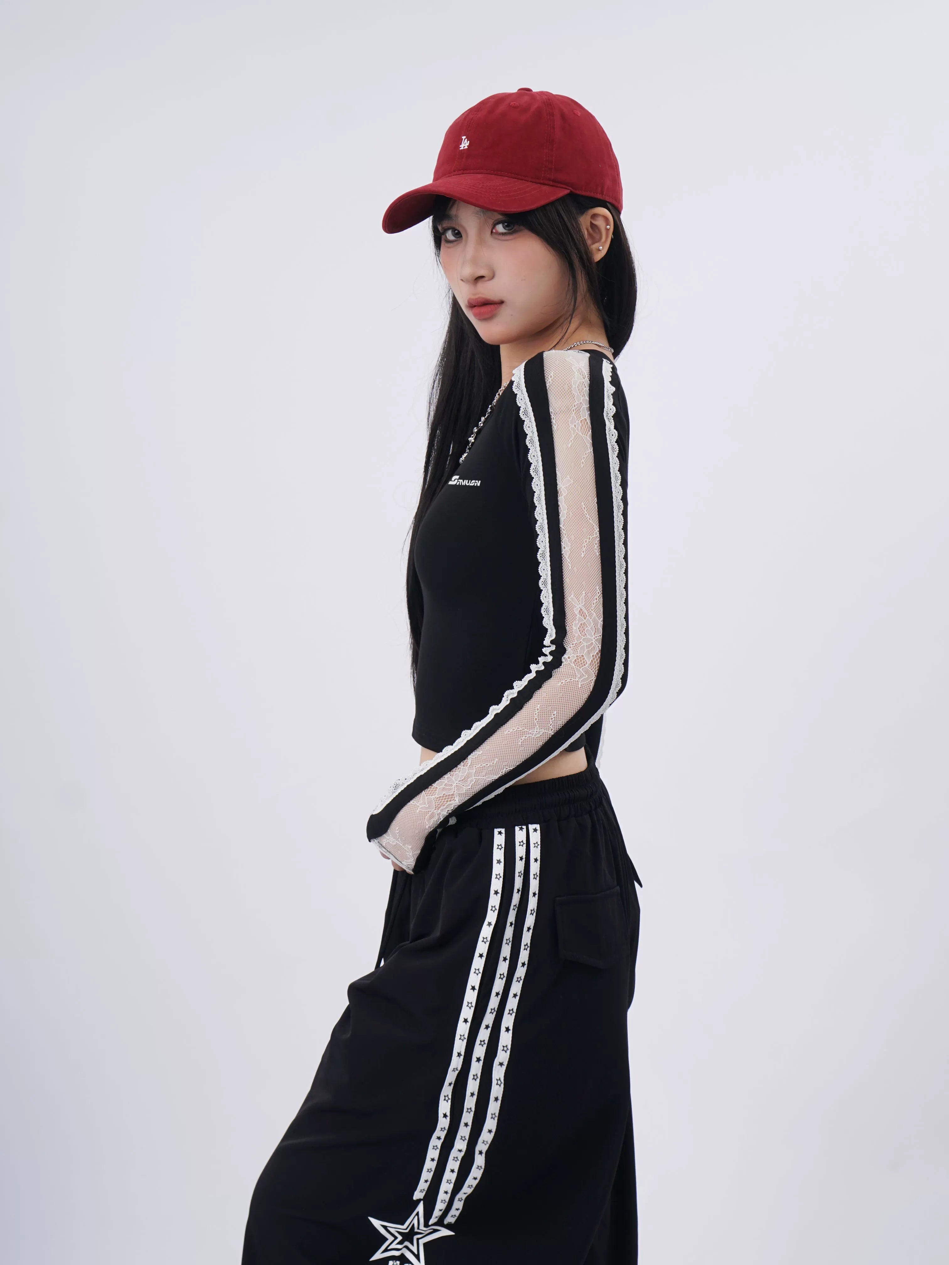 SAMUSAN Super Sa Lace Splicing Short Long Sleeve