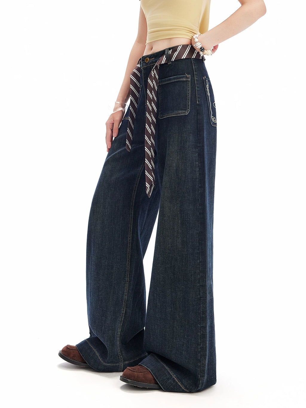 UNIFREE Loose and Skinny Tie Decorative Floor Pants