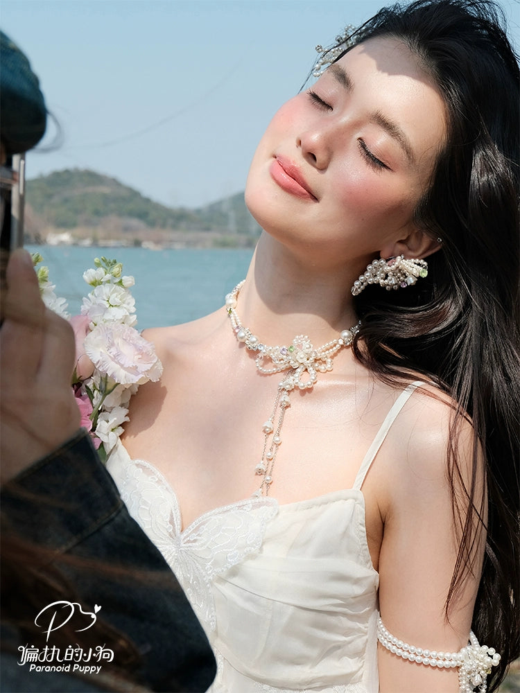 ParanoidP Pearl Flower Fringed Necklace
