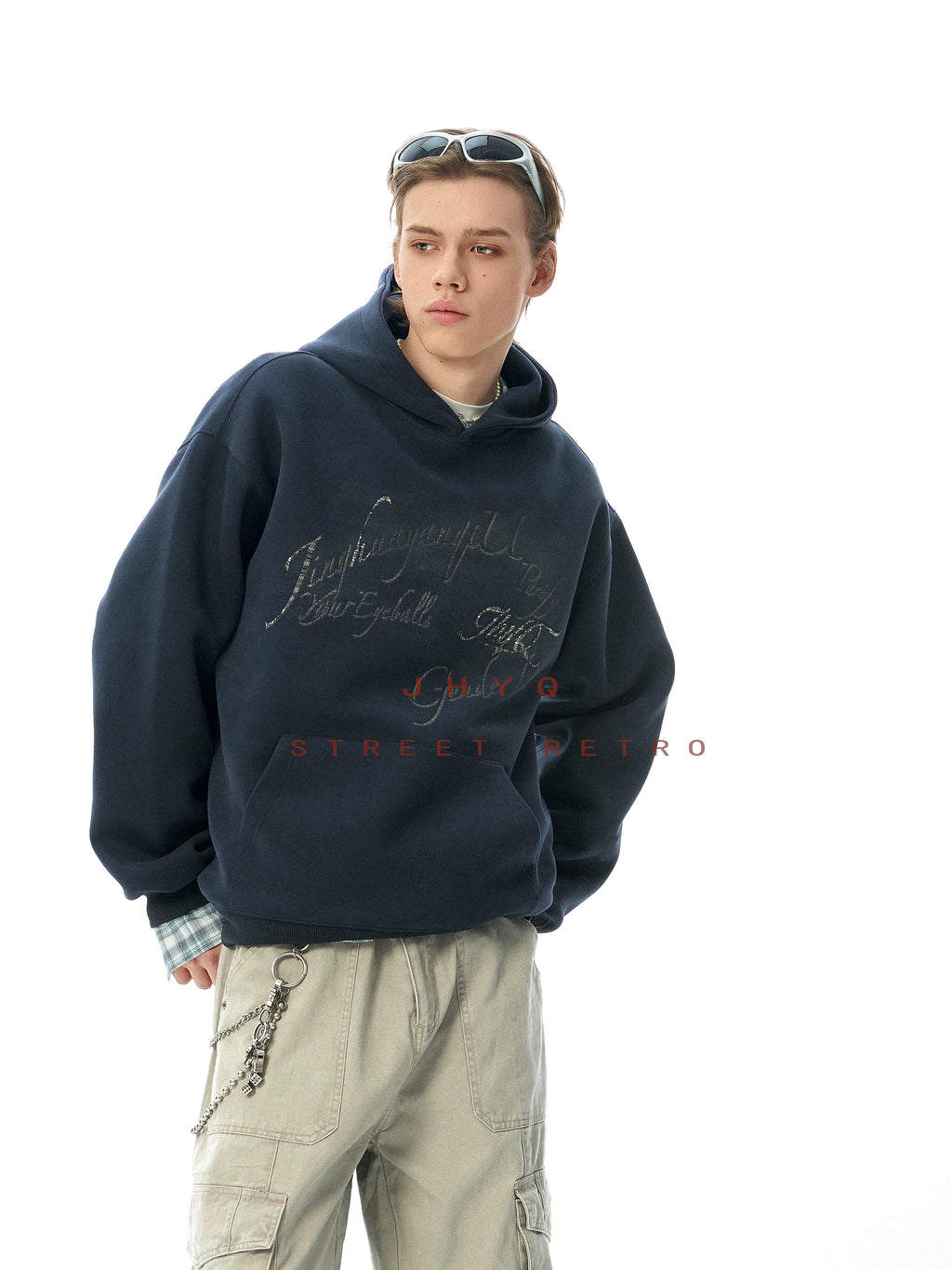 JHYQ Retro Letter Print Loose Hoodie
