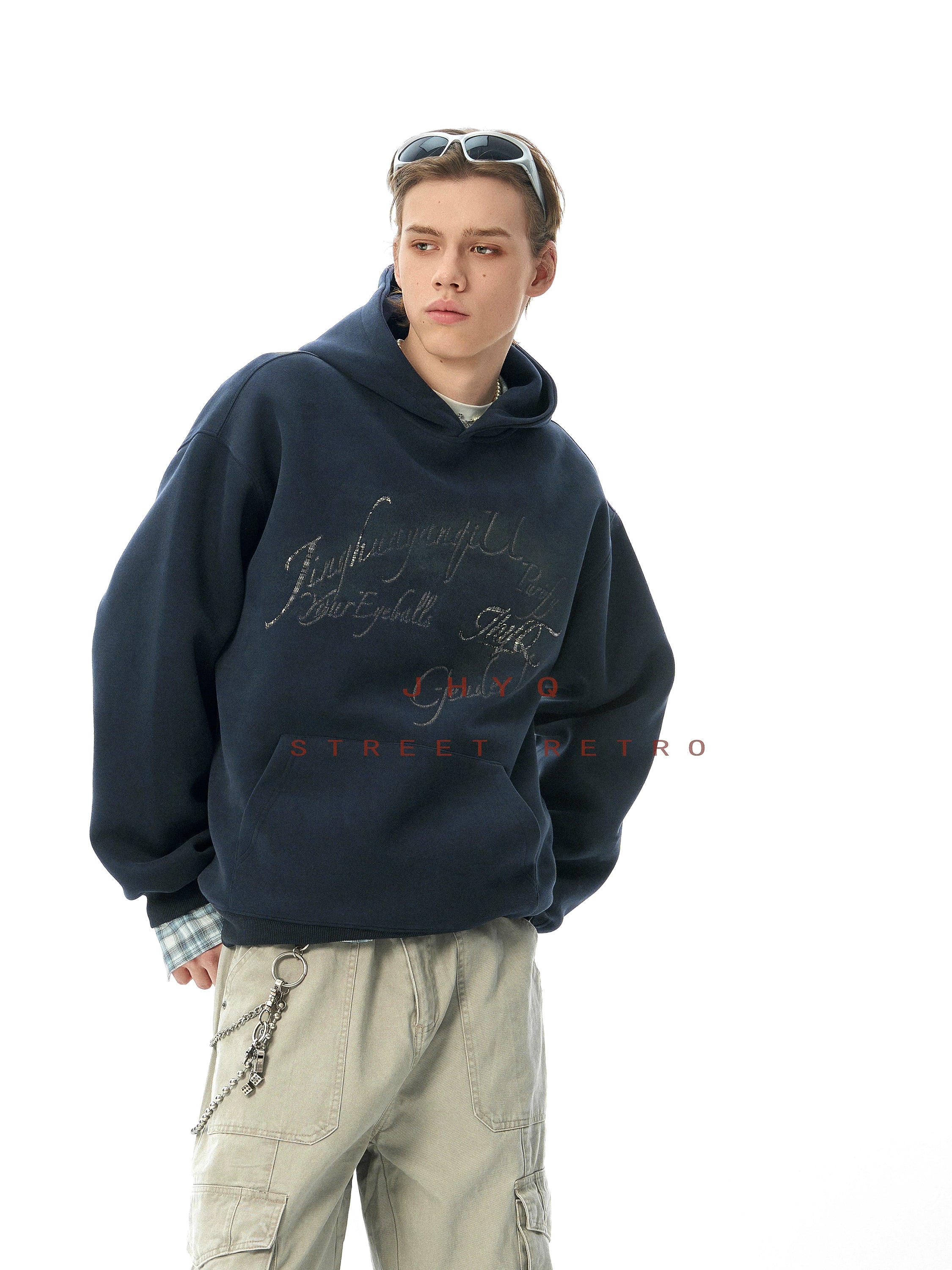 JHYQ Retro Letter Print Loose Hoodie
