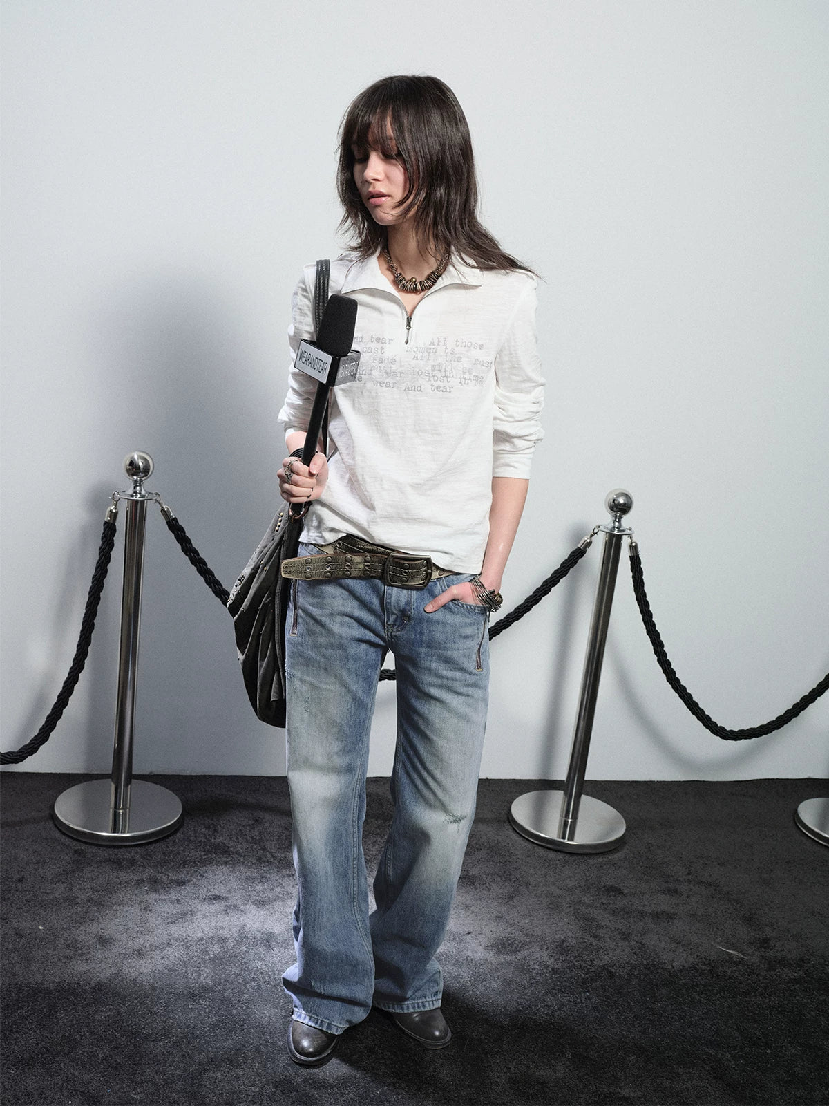 WearAndtear Stand Neck Light Loose Long Sleeves