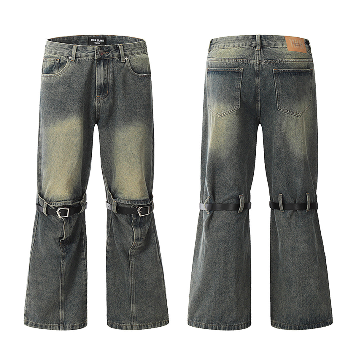 11KN Retro Jeans Stitching Flared Loose Wide-leg Jeans