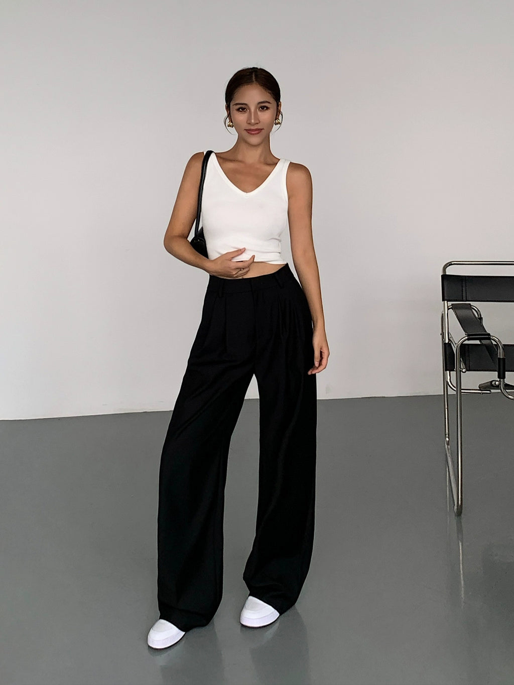 NEVA HU High-waisted Wide-leg Loose Suit Pants