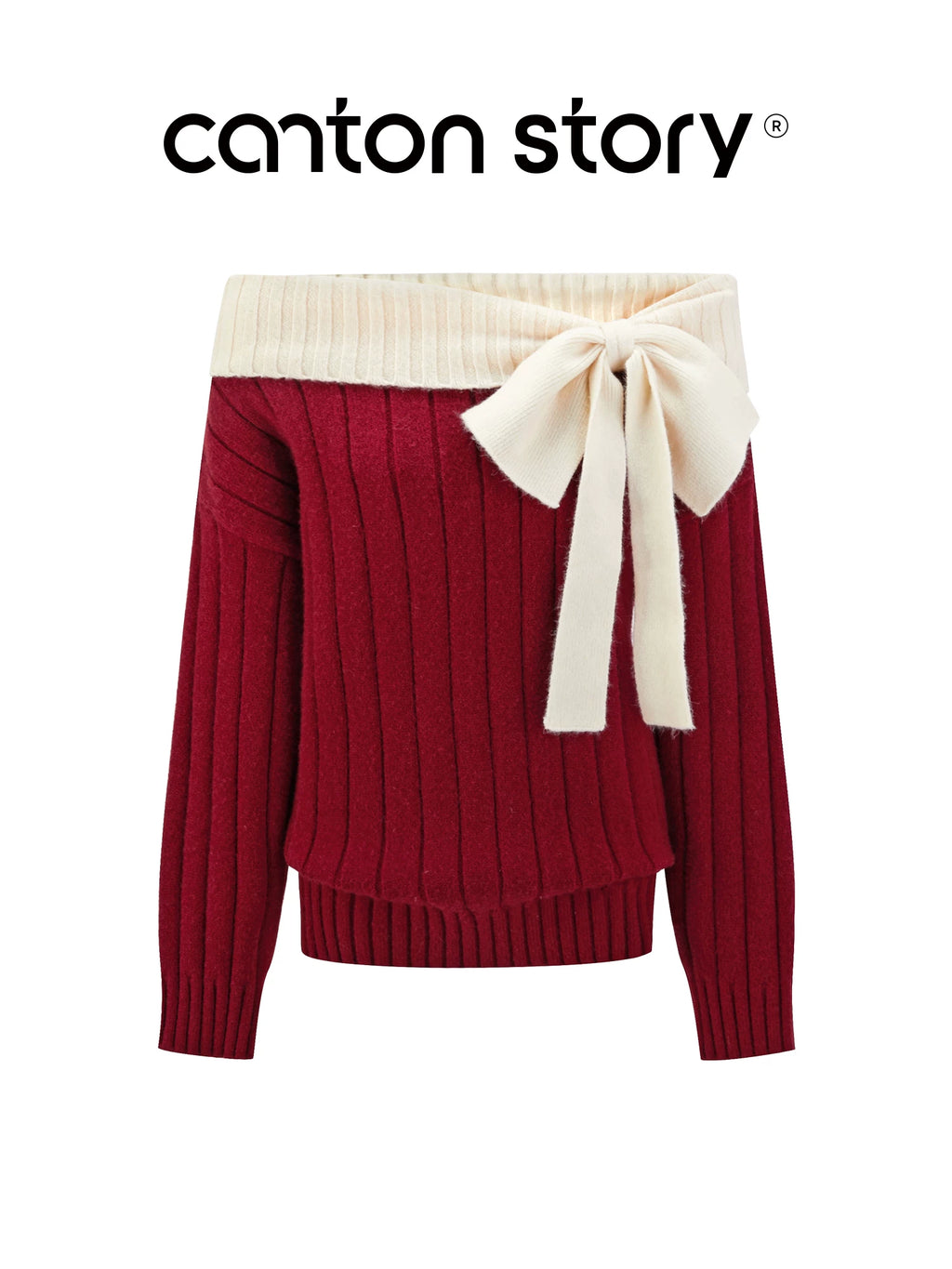 Cantonstory One-word Shoulder-wrapped Hip Long-sleeved Knitted Dress