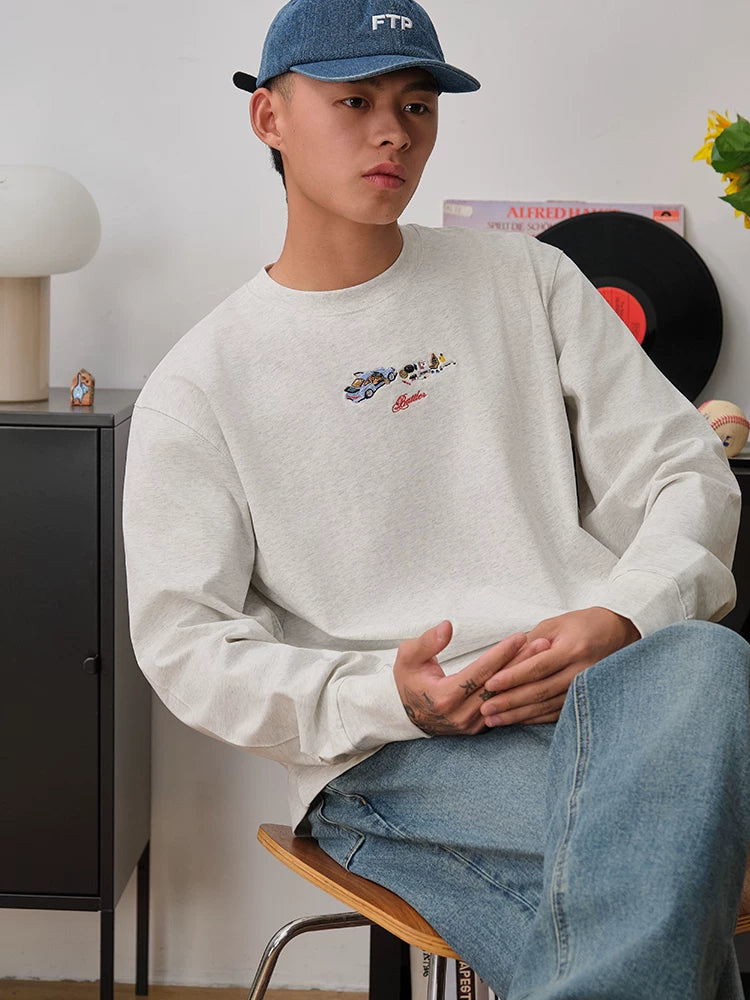 Battles Embroidery Contrast Printing Crew Neck Long Sleeve