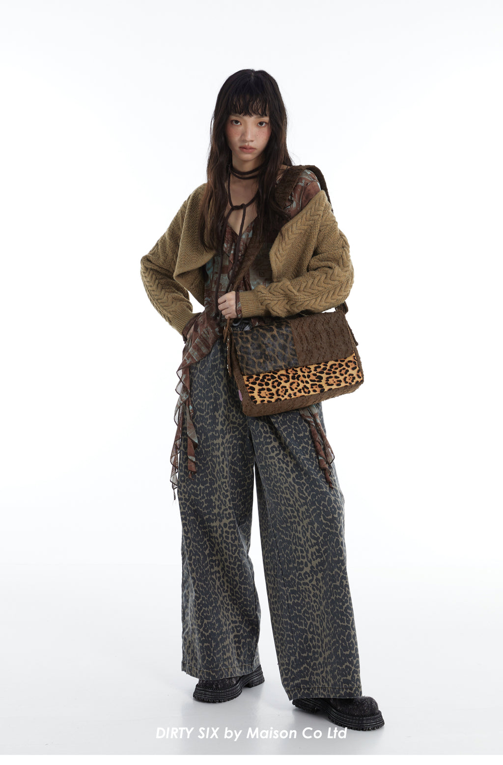 DirtySix "rahrah! Jaguar!" Ah Leopard messenger cow fur bag