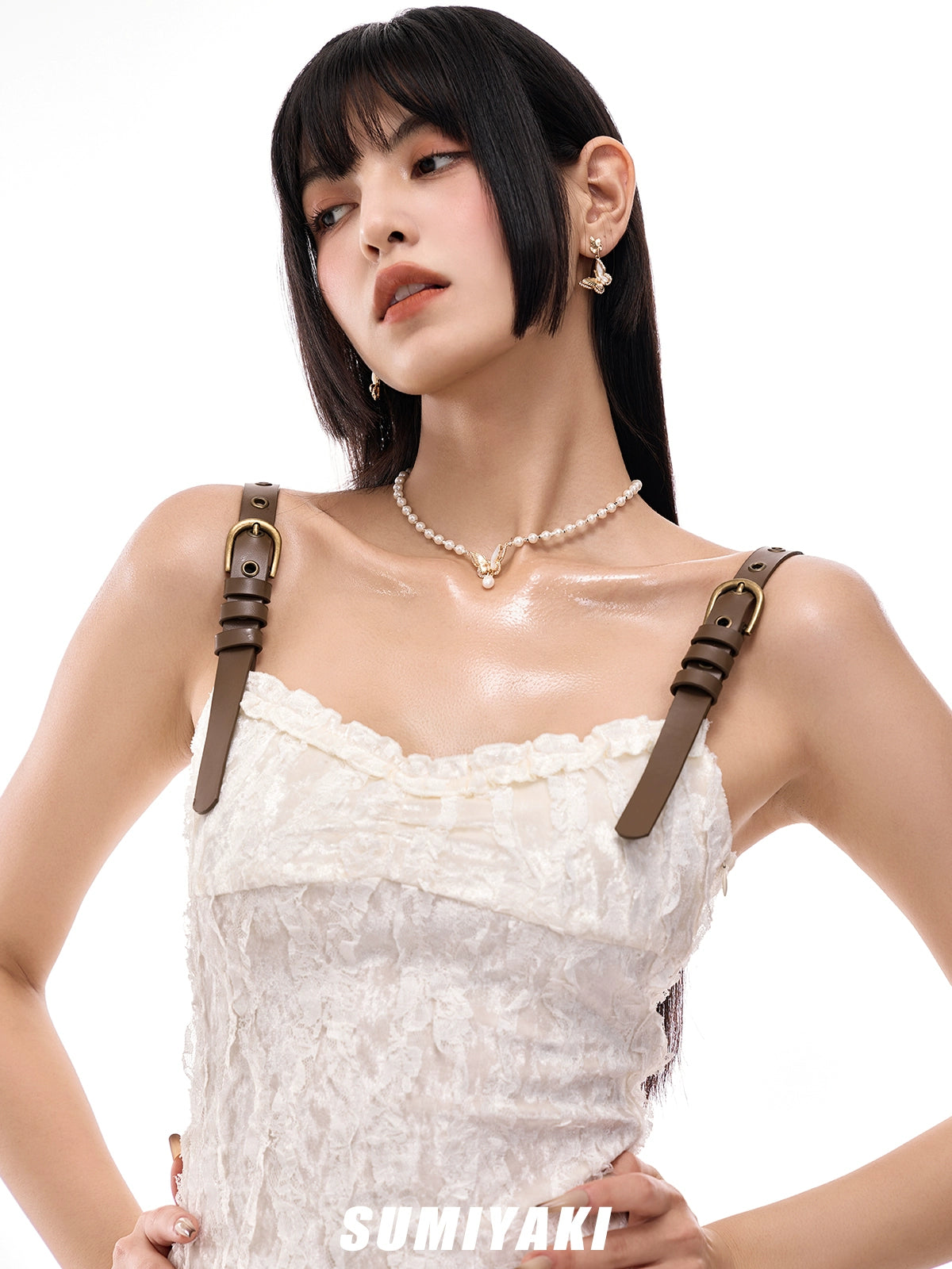 SUMIYAKI White Fritillary Butterfly Pearl Necklace