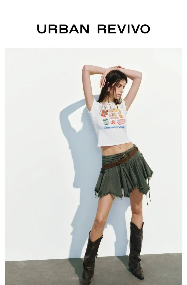 URBAN REVIVO Luli Fun Casual Print Short Slim Tee